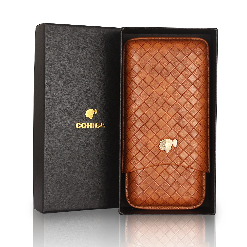 COHIBA гаджеты черный Портативный 2 трубки сигары держатель кожаный чехол для сигар