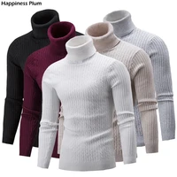 mens turtleneck sweater autumn winter solid long sleeve knitted pullovers slim fit thicken keep warm jumper sweaters 7 colors