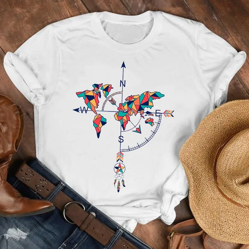 Футболка женская с цветочным принтом милая Модная рубашка для путешествий топ