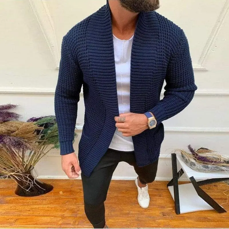 

Vintage Solid Knitted Jackets Men Casual Autumn Winter Long Sleeve No Button Design Cardigan Mens Fashion Outerwear Streetwear
