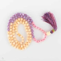 8mm 108 natural beige purple pink jade beads knot necklace dark matter thanksgiving day relief all saints day lucky practice