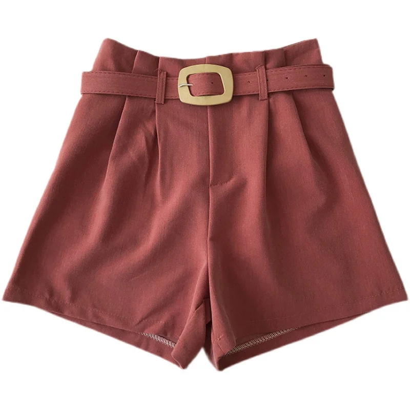 

Fashion street Wide Leg shorts 2021 Summer New candy shorts Women's Korean High Waist Casual Shorts With Belt woman clothing
