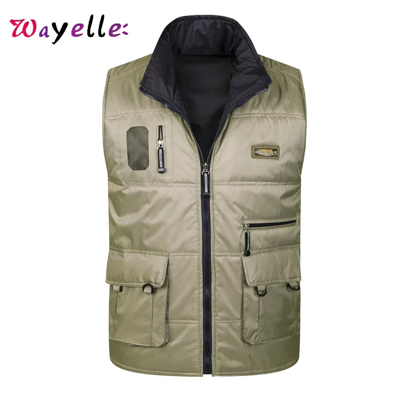 Зимний мужской жилет размера плюс 2019 уплотненный теплый фотографа с карманами