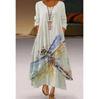 Женское длинное платье с 3D-принтом, повседневное праздничное платье большого размера, весна-лето 2021