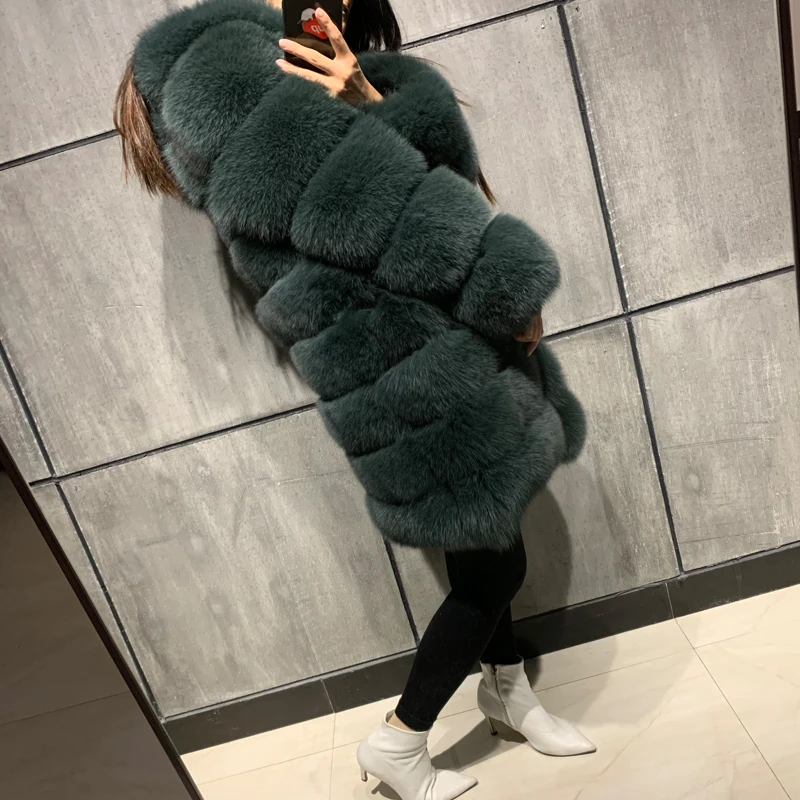 

ladies natural long hooded women real fox fur coat