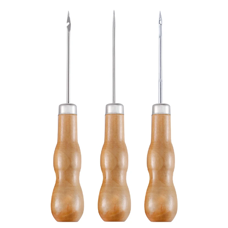 

LMDZ 3Pcs Wooden Handle Sewing Awl Double Gourd Awl Hand Stitching Leather Sewing Tool Canvas Repair Tool Sewing Accessories