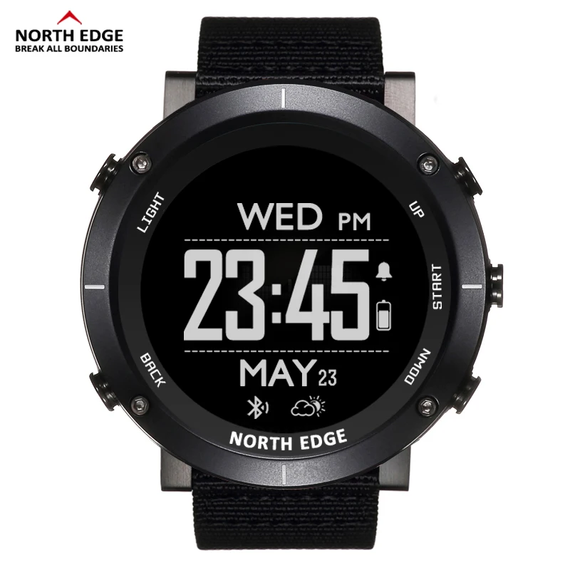 Black North Edge мужские спортивные цифровые часы водонепроницаемые 50 м часы gps Погодный альтиметр барометр компас пульсометр походные часы - Цвет: Black