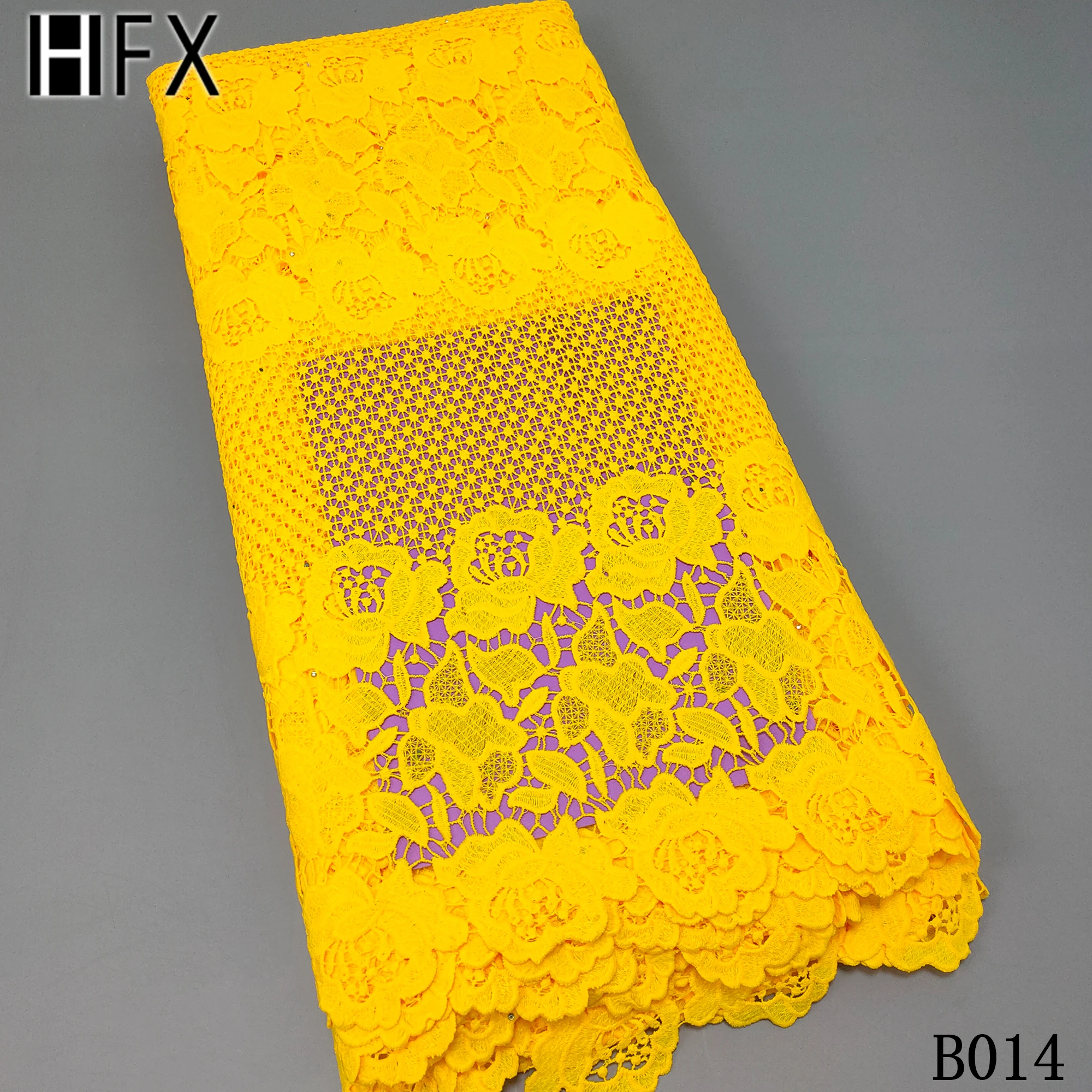 

HFX Latest Guipure Lace Cord Lace French African Lace Fabric High Quality Nigeria 100%cotton Lace Fabric For Wedding 5yard B014