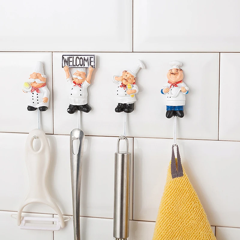 

Kitchen Creative Chef Cartoon Storage Rack Hooks Wall Hanger Kitchen Hooks Tool Kitchen rack wall hanging household items