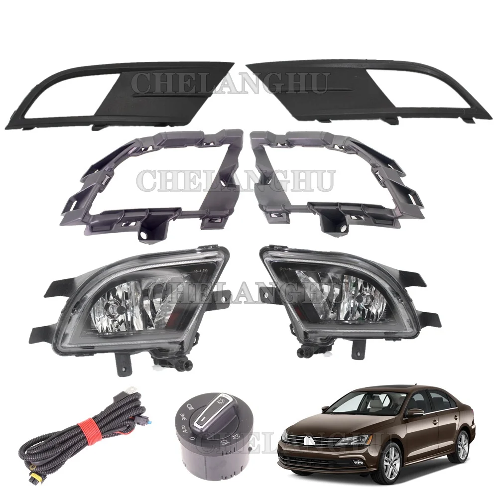 

Для VW Jetta Sedan 2015 2016 2017 2018 автомобильный Стайлинг передняя противотуманная лампа головного света + противотуманная фара решетка + провод + Swich + лампы