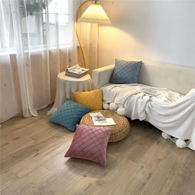 

45x45 High Quality Velvet Home Living Room Pillow Case Soft Solid Color Decorative Lattice Cushion Cover for Safa Bed Chair