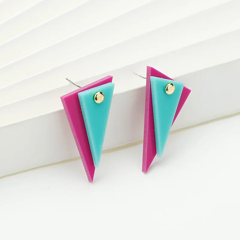 Многоцветные акриловые серьги гвоздики Yhpup геометрические эффектные