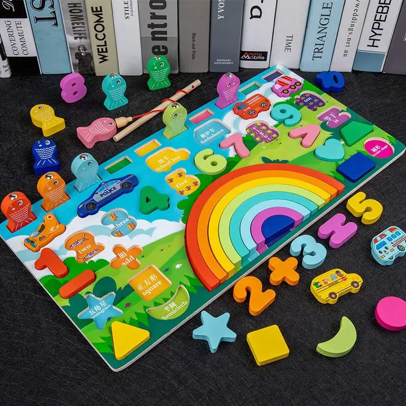 

Montessori Wooden Numbers and English Letters Three-in-one Number Board Rainbow Circle Jigsaw Puzzle Children's Educational Toys