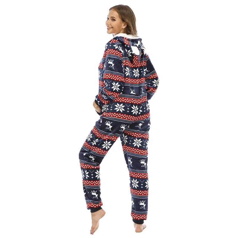 Women&amp#39s pantsuit Christmas Pajamas Ladies Flannel Hooded One-piece Sleepwear Homewear Female Wedding Pajama Home suit |