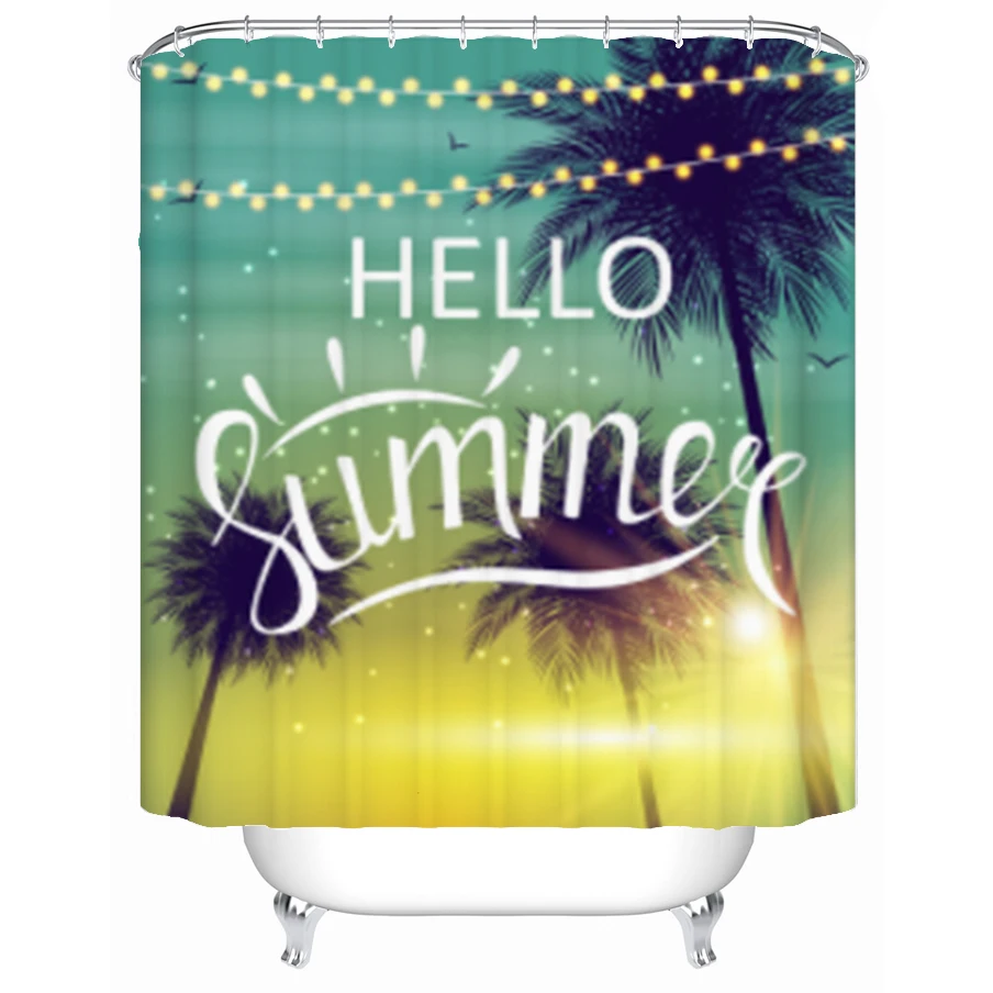 

Штора для душа Hello Summer, Современный домашний декор, занавеска из ткани для ванной комнаты, занавеска для ванны с крючками, водонепроницаемая ...