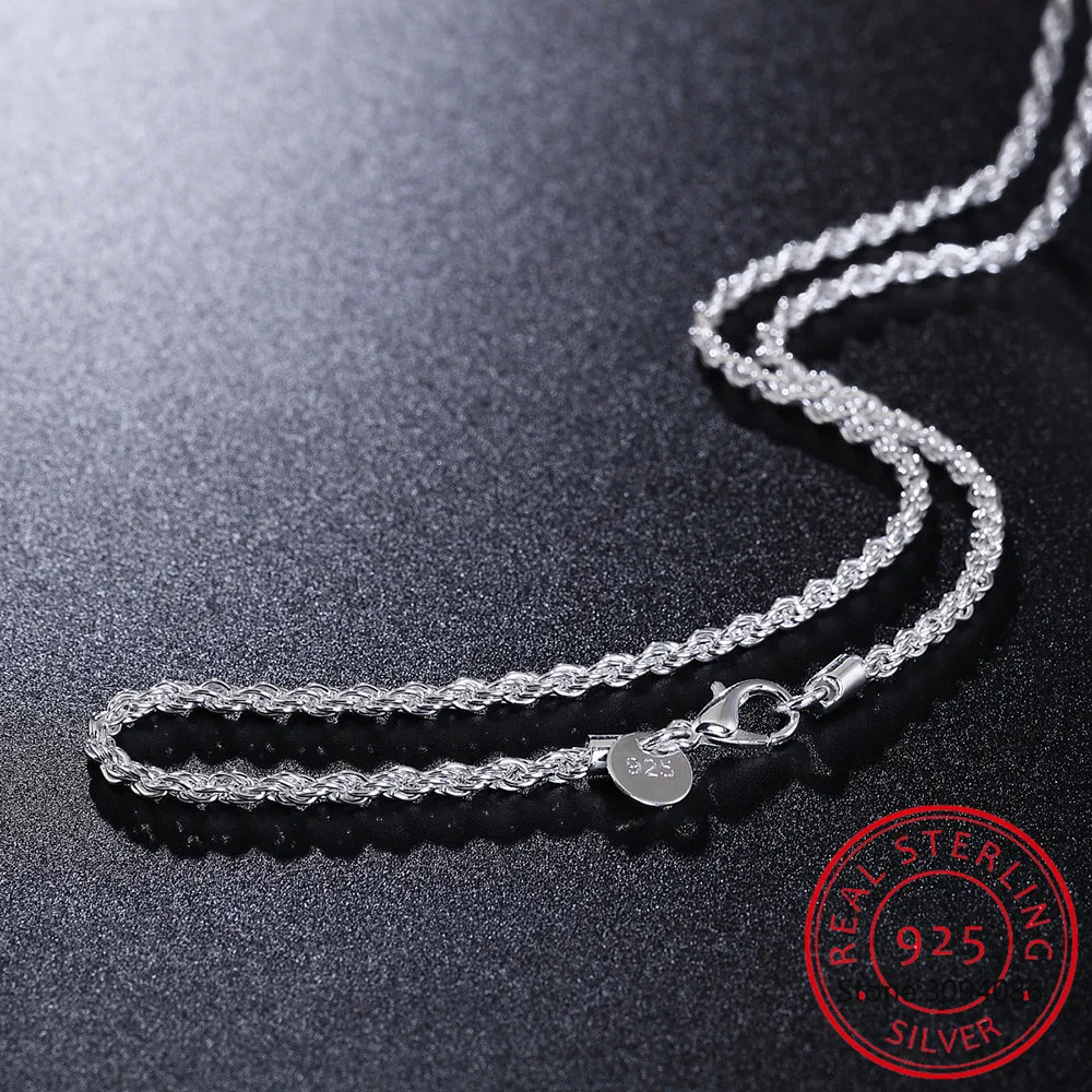 

925 Sterling Silver 2MM 3MM 4MM Rope Chain Wholesale Personality Fashion Unisex Party Wedding Gift Silver Chain Necklace Men