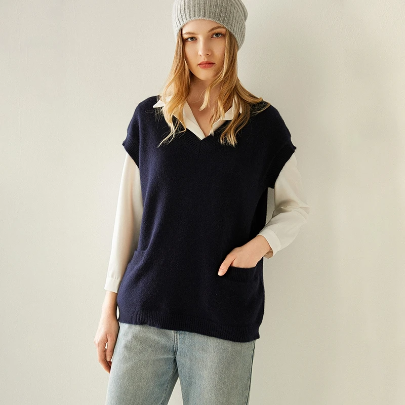 Autumn and winter new fashion cashmere vest women's V-neck jacket |