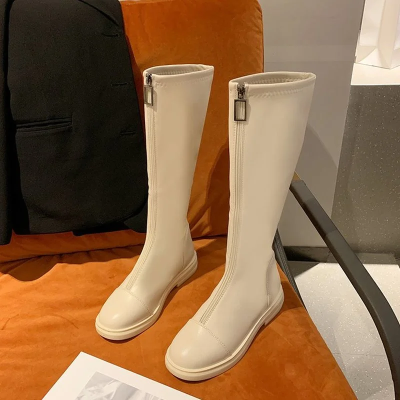 

Женские сапоги с рукавом и молнией спереди, однотонные, на толстом каблуке и низком каблуке, модные высокие сапоги, новые модные удобные жен...