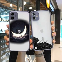 phone case for iphone 12 11 mini pro xr xs max 7 8 plus x black white moon stars space astronaut matte transparent gray cover