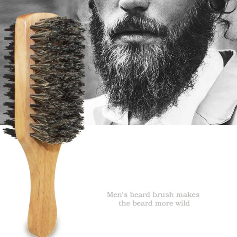 

1 Pc Men's Double-sided Beard Brush Bristle Beard Brush Wood Handle Mustache Softening Styling Grooming Comb Hair Tools