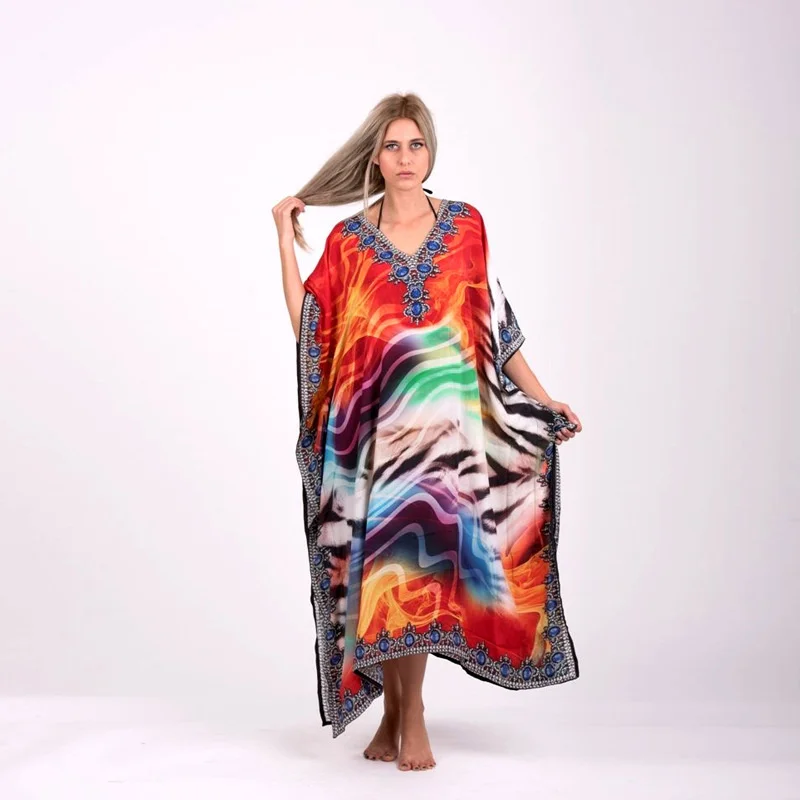 

Rayon Positioning Flower Loose Size Holiday Romper Long Dress Beach Sun Protection Swimsuit With Blouse