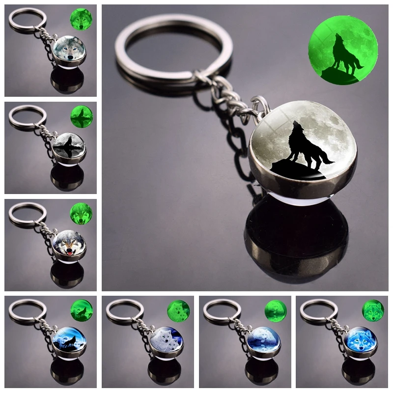 

Wolf Keyring Wolf Head Picture Glass Ball Key Chains Wolf Jewelry Luminous Glass Pendant Glowing In The Dark Dropshipping