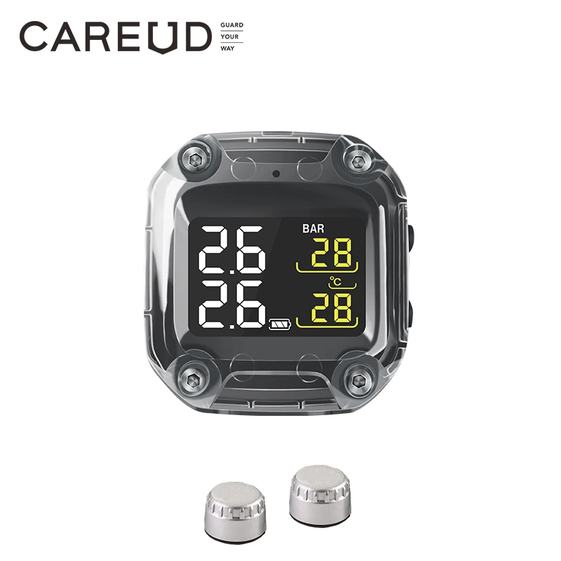 

Система мониторинга давления в шинах для мотоцикла Wileless TPMS Careud, цифровой ЖК-дисплей с двумя внутренними/внешними датчиками, простота использования
