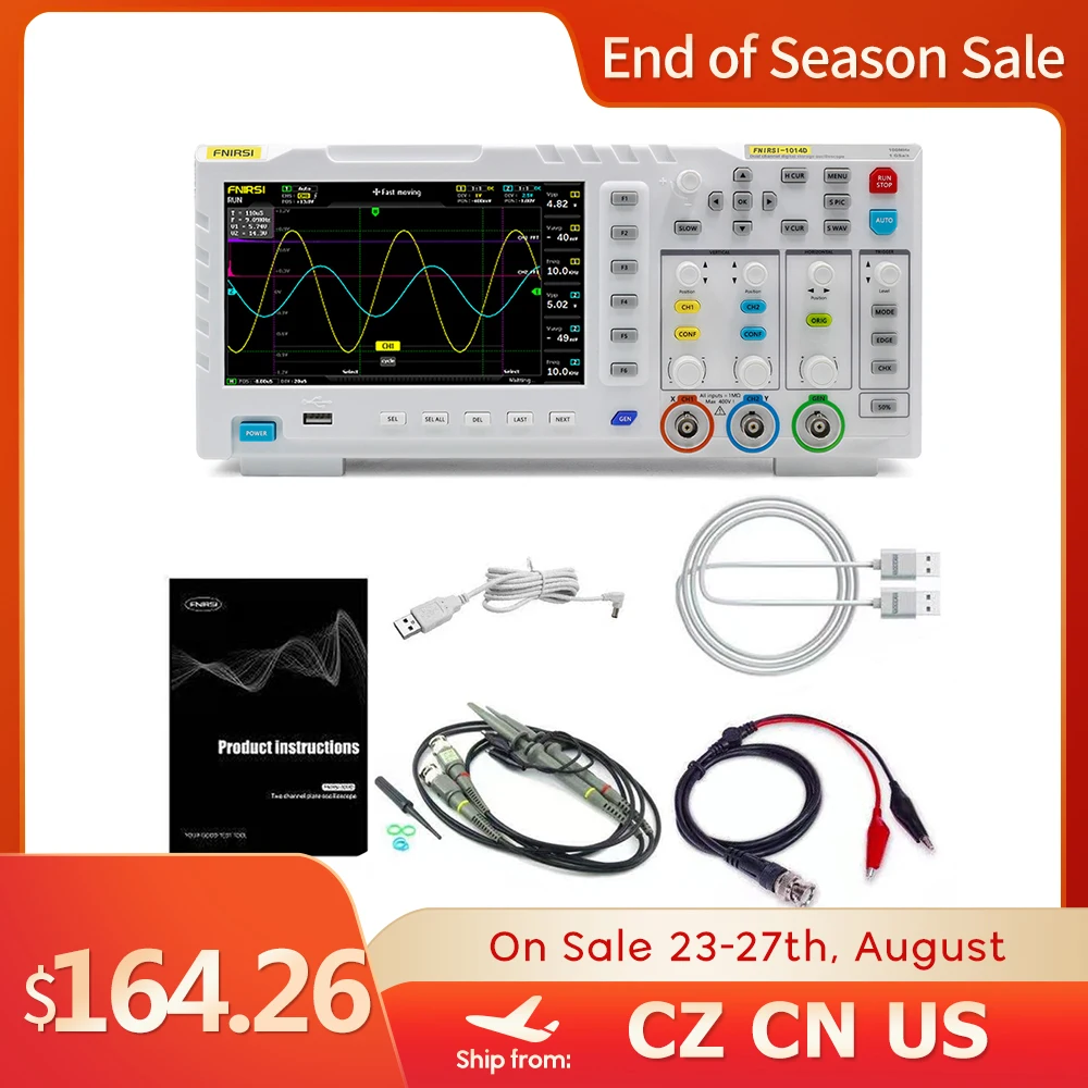 Цифровой осциллограф FNIRSI 1014D 2 в 1 двухканальный генератор входных сигналов 100 МГц