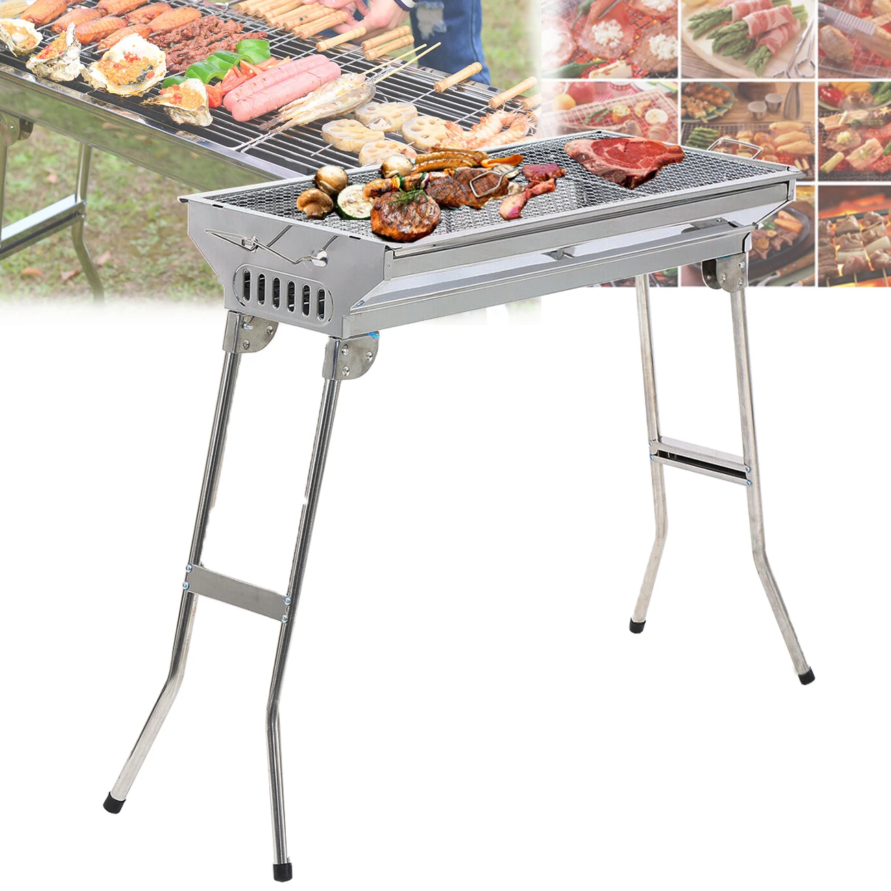 

Honhill Outdoor Stainless Steel Charcoal Grill Barbecue Tool Portable Free Installation Handle Folding BBQ Cooking Grid Park