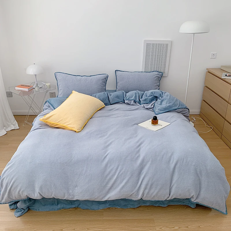 

Winte теплый утолщенный однотонный Бархатный комплект постельного белья молочный фланелевый комплект пододеяльника простыня наволочки двой...