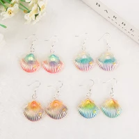 1pair kawaii flatback resin shell drop earrings ab multicolor resin ocean series earrings jewelry for children and woman