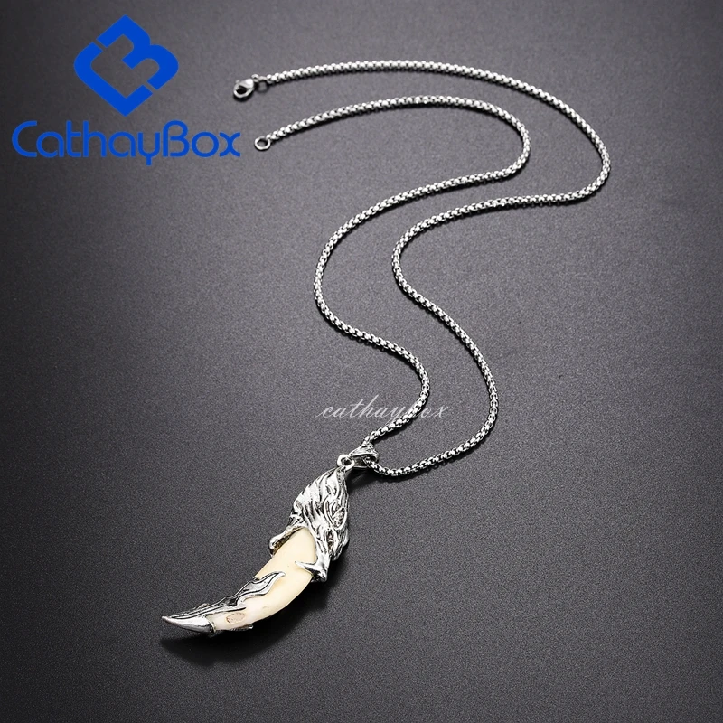 Мужская модная бижутерия с подвеской зуб женская в виде головы волка цепочкой из