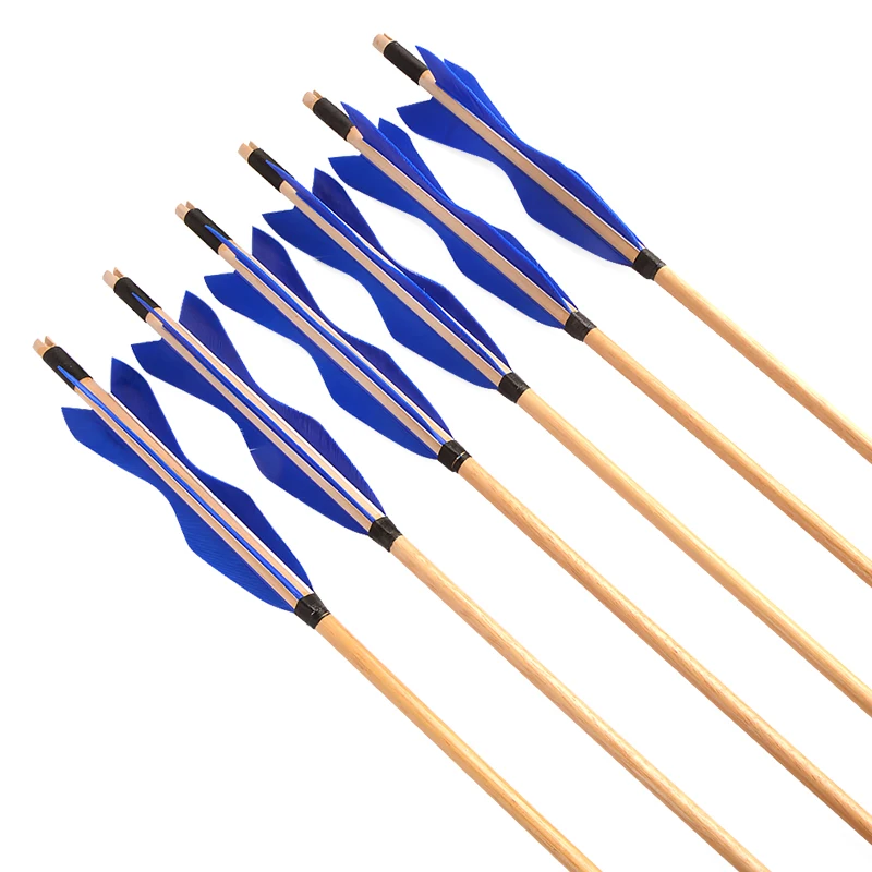 

6/12Pcs Handmade Archery Wooden Arrows OD 8mm Turkey Feather for Outdoor Traditional Bow Recurve Bow and Arrows Shooting Hunting