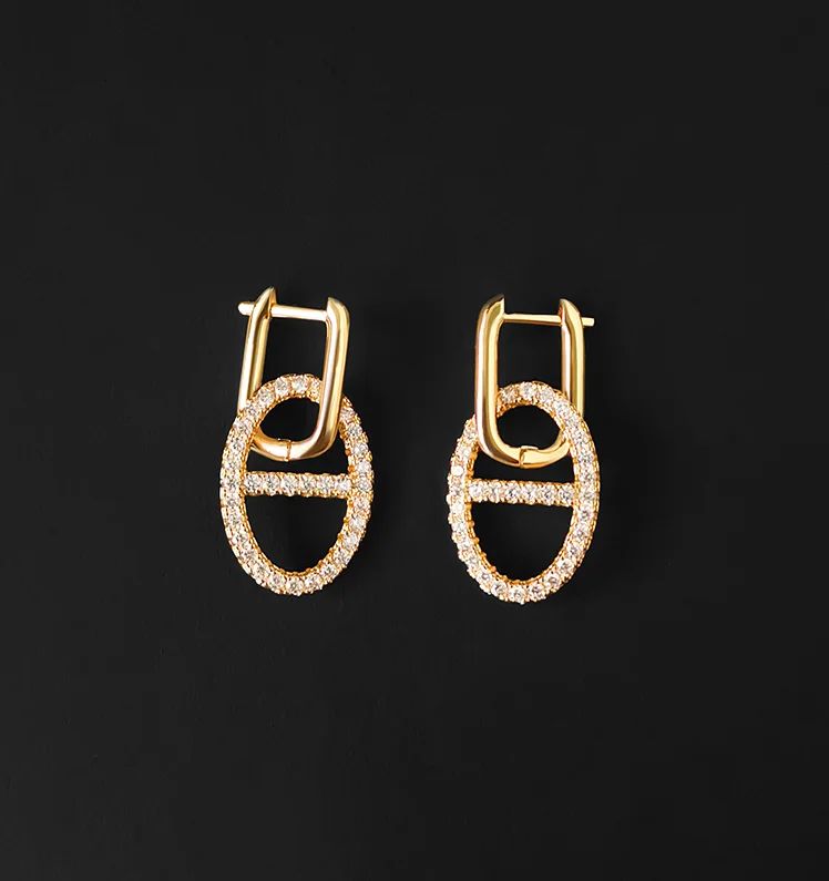 

Monaco jewelry new geometric earrings inlaid zircon 925 silver original 1:1 birthday party gift for girlfriend