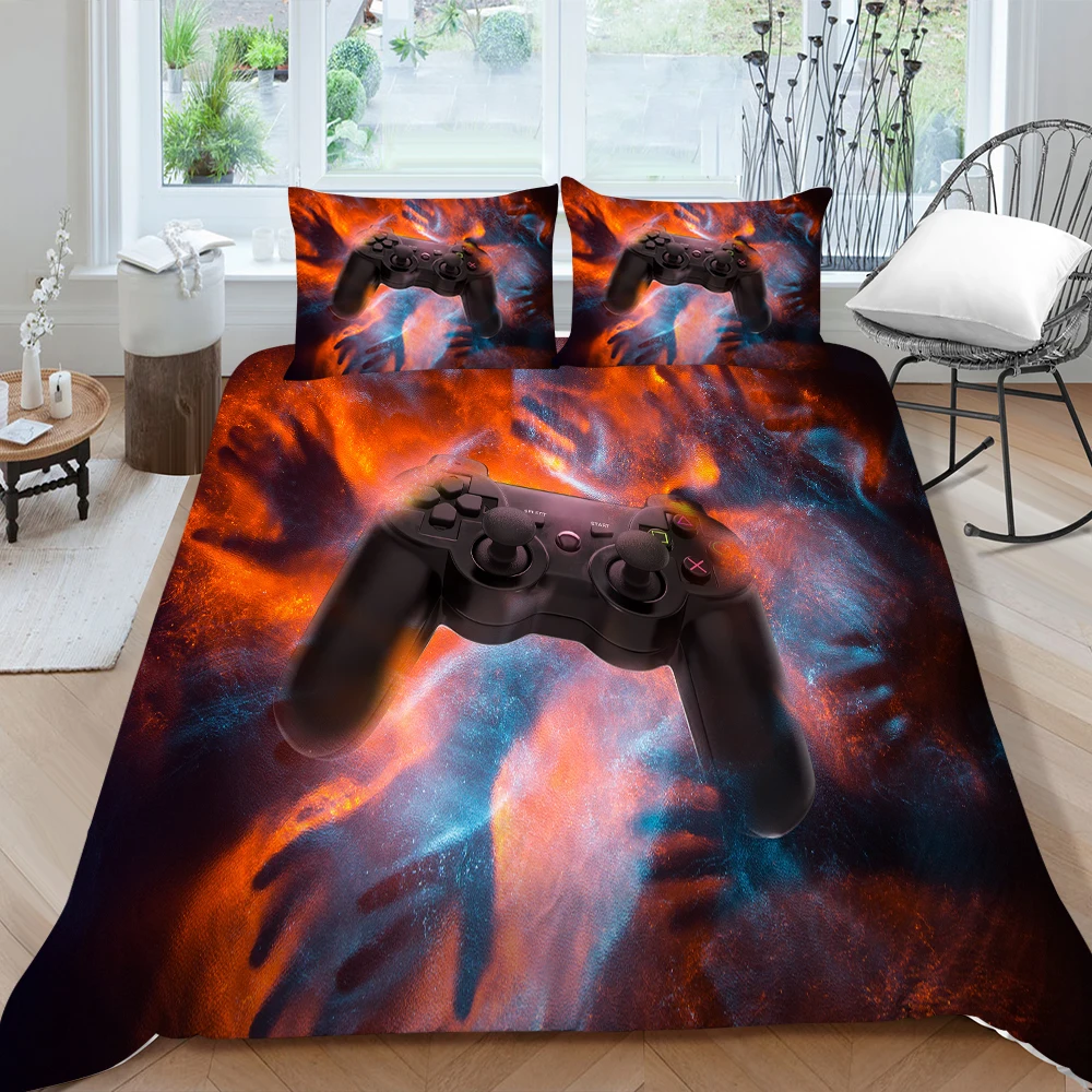 

New Cartoon Baby Blue Gamepad 3D Printing Bedding set Quilt cover with pillowcases For Boys and Kids Bedroom decor
