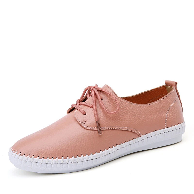 Женская кожаная обувь на низком каблуке удобная повседневная плоской платформе