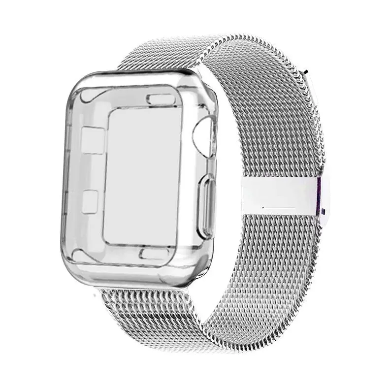 silver-clean Чехол+ ремешок для Apple Watch Band 44 мм 40 мм iWatch band 42 мм 38 мм браслет из нержавеющей стали Миланская петля Apple watch 5 4 3 2 1 40 - Цвет ремешка: silver-clean