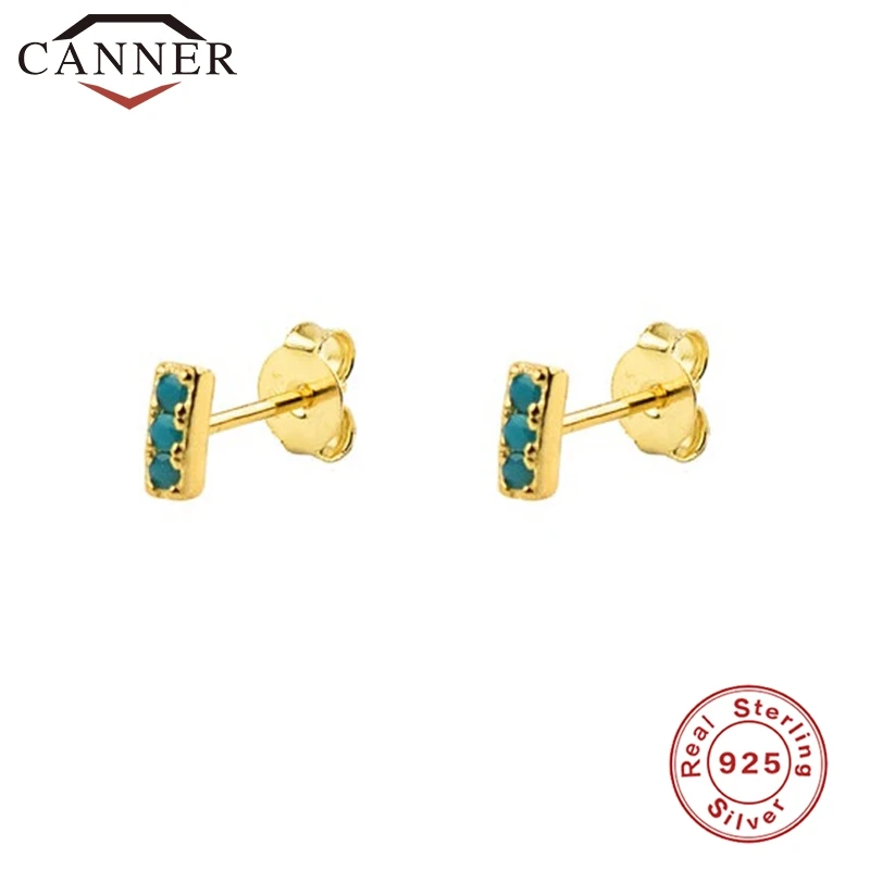 gold 1 INS простые 925 пробы серебряные однорядные голубые циркониевые индивидуальные маленькие серьги-гвоздики для женщин милые золотые серебряные цветные серьги-гвоздики - Окраска металла: gold 1