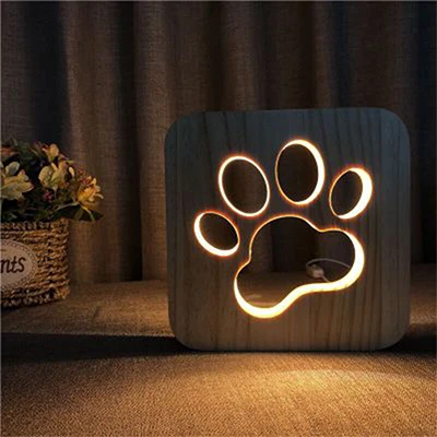 Cat claw Деревянный ночной Светильник с собачьей лапой, кошкой, животным, бульдогом, 3D лампа с питанием от USB, настольный светильник s для ребенка, Рождественский подарок на год, Декор - Испускаемый цвет: Cat claw