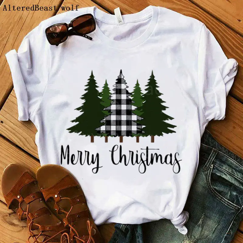 Женская футболка в клетку с надписью Merry christmas to you Рождественская женские топы