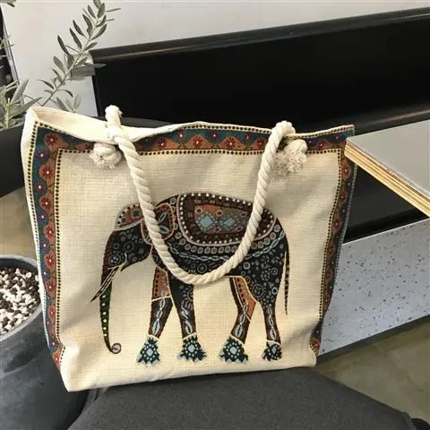 

Women Canvas Shopping Bag Elephant Print Female Cotton Cloth Shoulder Bag Eco Handbag Tote Reusable Grocery Shopper Bags
