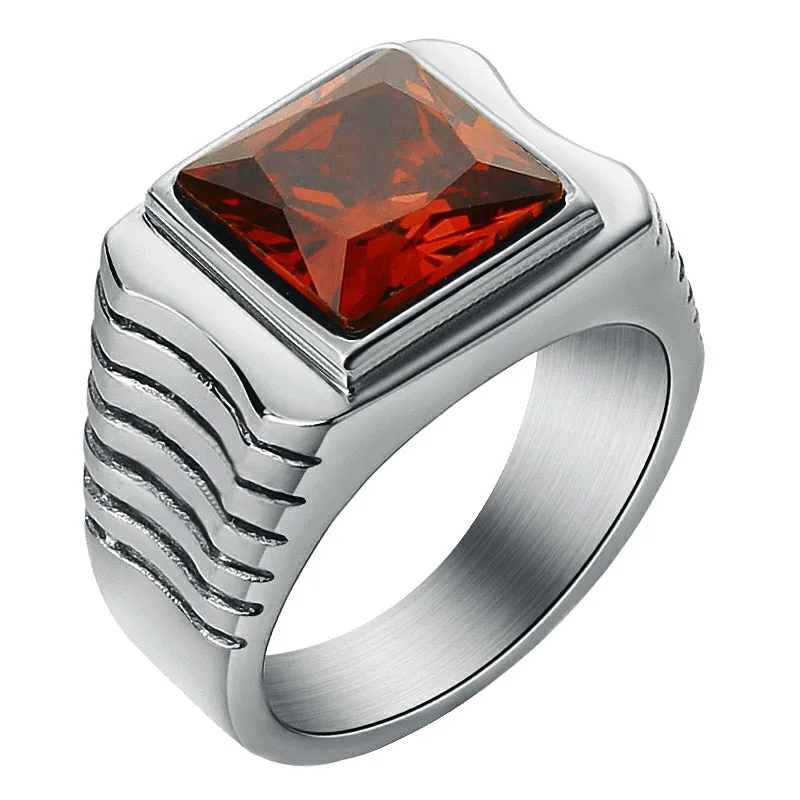 Silver Red Valily Jewelry Для женщин кольцо Нержавеющая сталь цвета: золотистый, красный/черный камень кубический цирконий Кольца для Для мужчин обручальное кольцо с простыми линями кольца - Цвет основного камня: Silver Red