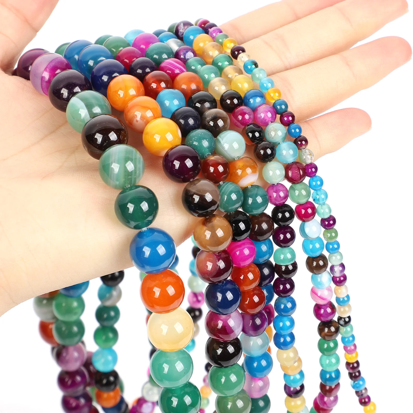 15 &quotнитевые бусины из натурального камня гладкие смешанные полосатые Агаты