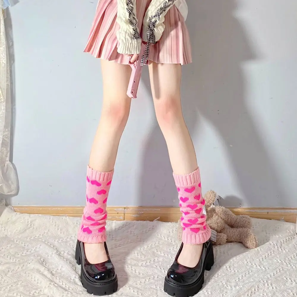 

Японская Лолита JK чехол для ног толстые радужные теплые милые гетры для девушек полосатые сердечки твист вязаные Длинные теплые носки
