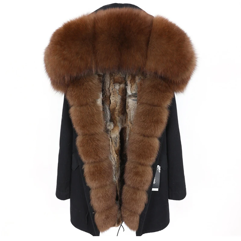 Зимняя модная женская одежда с большим меховым воротником из лисьего меха пальто