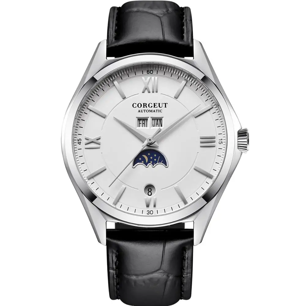 Новый Corgeut 41 мм фаза Луны часы цифровые военные мужские кварцевые с подъюбником