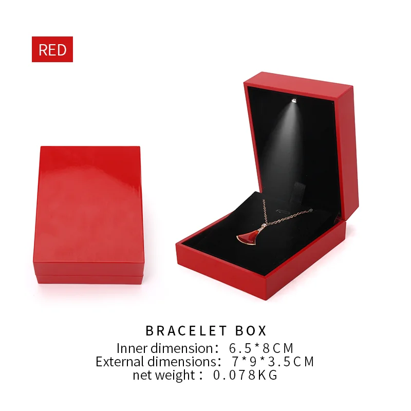

Retro Red Led Necklace Jewelry Display Box Female Earring Wedding Ring Bracelet Showcase Jewellery Holder Lover Engagement Gift