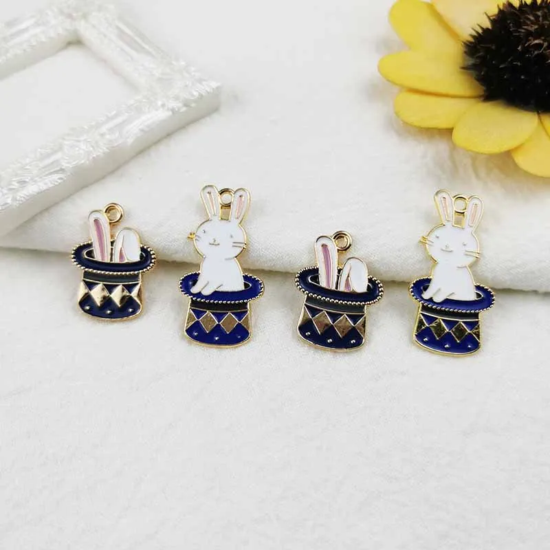 

10pcs Enamel Hat Rabbit Pendant Jewelry Accessory Earring Pendant Bracelet Necklace Pendant Zinc Alloy Diy Charm