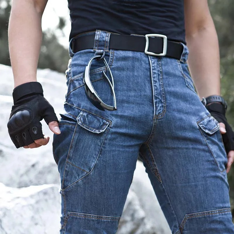 Mcikkny Для мужчин мужские карго Тактический джинсы брюки с широкими карманами