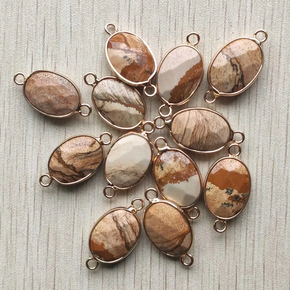

New fashion natural picture stone pendants Connector 13x18mm for Bracelets necklaces Jewelry Making 12pcs/lot wholesale free